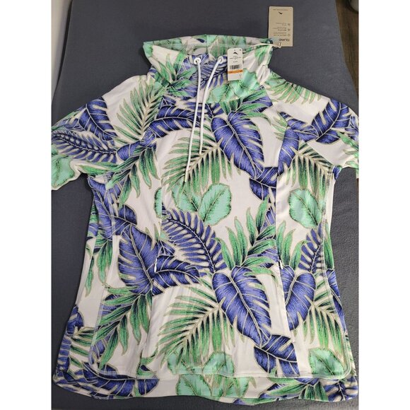 Tommy Bahama Small Island Zone Cowl Neck Pullover Blue Green NWT UPF Wicking - Picture 3 of 9